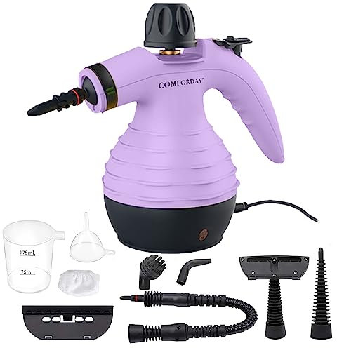 Comforday Nettoyeur vapeur pressurisé multi-usage avec 9 accessoires - Parfait pour enlever les taches, les rideaux, les sièges de voiture, le sol, la salle de bain, le nettoyage des fenêtres (violet)
