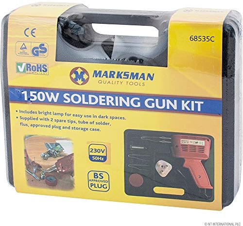 150W Soldering Gun Kit in Case - Plug Bright Lamp, 230V Electrical Tools Tips | for Heavy-Duty Soldering, Cutting, and Smoothing Applications | Led On/Off Light | Multi Purpose
