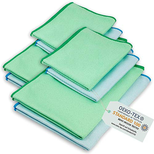 ELEXACLEAN Chiffon pour vitres en Microfibre sans Traces 60 x 40 cm et 40 x 30 cm - Certifié Oeko-Tex Standard 100