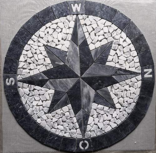 Marmor Rosone Rund 80 cm Kompass Naturstein Windrose Mosaik Fliesen Einleger 077