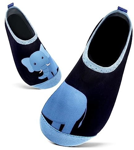 Badeschuhe Kinder Schwimmschuhe Wasserschuhe Schnell Trocknend Strandschuhe Aquaschuhe für Jungen Mädchen Baby Beach Pool(Schwarz Elefant,8.5/9 UK Child,26/27 EU)
