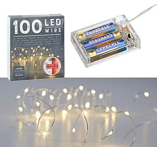Cepewa Mikro Draht Lichterkette Stern warmweiß silber Batterie Deko Beleuchtung Weihnachten Timer (1 x 100 LED Mikro-Draht Lichterkette)