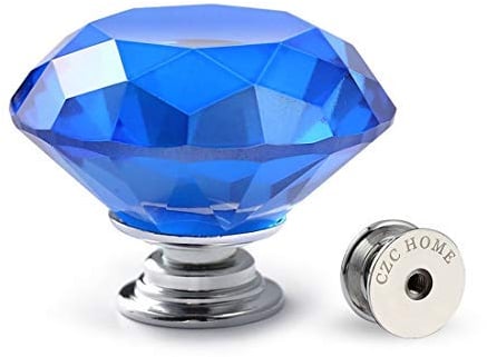CZC HOME 10pcs 40mm Crystal Glass Door Drawer Knobs Diamond Cut Drawer Handles with 3 Sizes Screws for Cupboard Cabinet Wardrobe Home Decorating, Blue