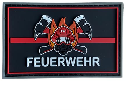 POLIZEIMEMESSHOP Feuerwehr Rubber Patch Klett - Helm - Axt - Red Line