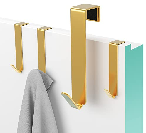 MDCASA Türhaken bis 20 mm Türfalz - 4er Set, gold I Türhaken zum Einhängen inkl. Filzpad I stabile Haken zum Einhängen für alle gängigen Türen