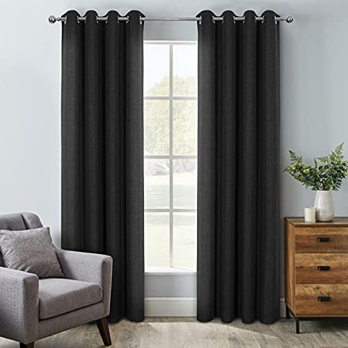 always4u Vorhang Blickdicht 100% mit Ösen, Elegente Gardinen Wohnzimmer Modern Abdunkelnde Vorhänge Schallschutz Schlafzimmer Fenster, Grau Anthrazit 245x140cm 2er Set