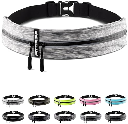 Fitgriff® Laufgürtel für Handy - Lauftasche Jogging, Hüfttasche, Sportgürtel, Running Belt zum Joggen, Laufen, Sport, Fitness - passend für alle Smartphones (White, 62-90cm Bauchumfang)