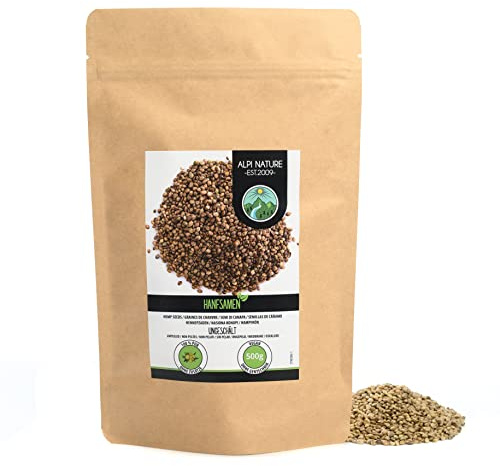 Alpi Nature Hanfsamen ungeschält 500g, Hanf Samen ganz ungeschält | ungeschälte Hanfsamen, ideal für Müsli, Porridge, Salate, Brot, Brötchen, Cracker und andere Backwaren