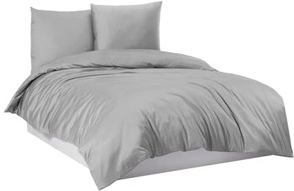 Mixibaby Bettwäsche Bettgarnitur Bettbezug 100% Baumwolle 135x200 155x220 200x220 200x200, Farbe:Hellgrau, Größe:200 x 220 cm