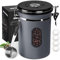 1800ML Airtight Coffee Canister with Date Tracker Transparent Window, 22.8OZ Coffe Beans Storage with 30 ML Measure Spoon&4 co2 Valve, Kitchen Food Storage Container for Grounds Coffee,Beans&Tea(Grey)