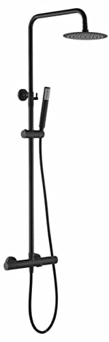 Mice - Conjunto Columna de bañera y ducha con grifo - Barra de ducha con grifería termostática color Negro Mate - Termostático para bañera - BTD038-B/NG