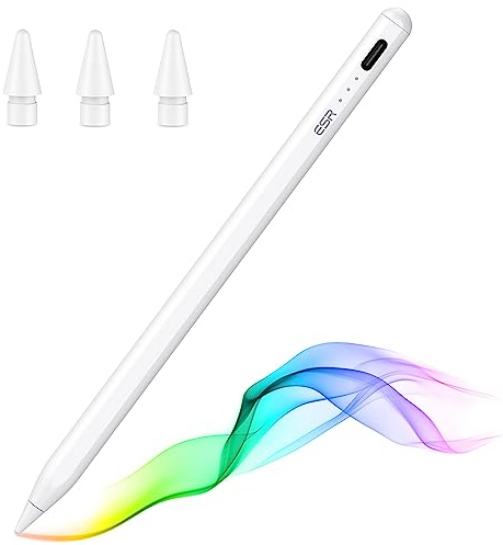 ESR Penna Stilo per iPad con sensibilità all’inclinazione, Pencil per Apple iPad 10/9/8/7/6, PRO 11, PRO 12.9, Mini 6/5 e iPad Air 5/4/3, Zero segni della Mano sullo Schermo, Aggancio Magnetico,Bianco