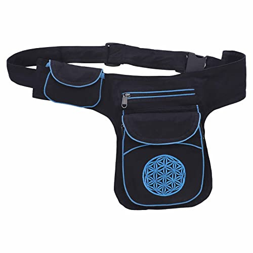 Hüfttasche Bauchtasche Gürteltasche Bauchgurt Festivaltasche Blume des Lebens, Farbe:Schwarz/Blau