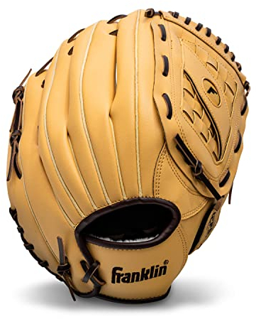 Franklin Sports Baseball + Softball Glove - Field Master Baseball + Softball Mitt - Adult + Youth Glove - Men's + Women's Baseball + Softball Gloves - Right Hand Throw - 14 - Camel Brown