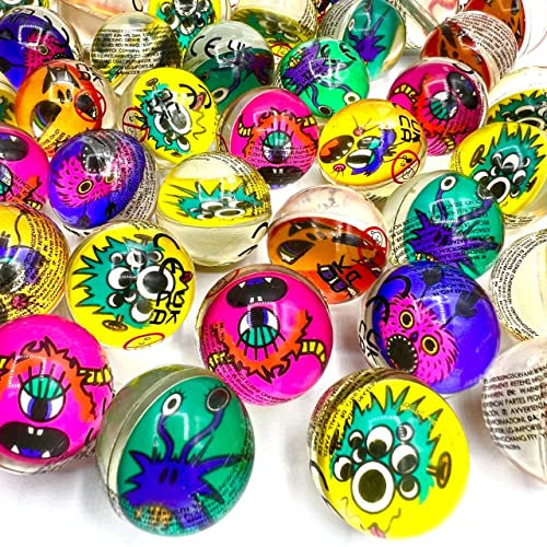 Carpeta 12 x Monster Flummis┃ Mitgebsel für Kindergeburtstag oder als Geschenk ┃ 33mm Durchmesser ┃ Hüpf & Spring Kinder-Spiel ┃ 1A Qualität und SUPER Sprungkraft ┃ einzeln verpackt
