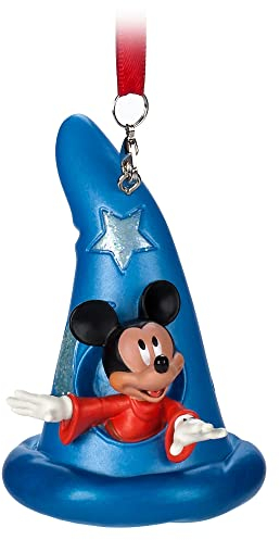 Disney Store Adorno Colgante del Sombrero de Aprendiz de Brujo de Mickey Mouse, Fantasía, Altura: 20 cm, Adorno esculpido para el árbol de Navidad con Detalles Pintados y Lunas y Estrellas Brillantes