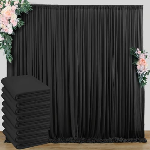 Faltenfreier schwarzer Hintergrundvorhang für Partys, 3 x 12 m, 8 Paneele, Polyester, schwarze Fotohintergründe, Vorhänge für Abschlussfeier, Geburtstag, Hochzeit, Party, Bühnenvorhänge, dicker