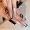 JUSTOTRY 24 pcs Leopard Fake Nails Long,Black French Press on Nails Patterns,Silvery Glitter Ballerina Stick on Nail for Women, Acrylic Coffin Medium False Nail for Nail Art