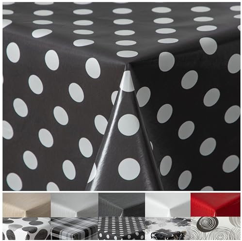 Wachstuchtischdecke Tischdecke abwaschbar PVC Plastik-Tischdecken Gartentischdecke RUND OVAL ECKIG Rechteckig Outdoor Wachs Tafeldecke (Dots, Eckig 130x160cm)