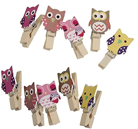 BUGUUYO 10pezzi Clip in Legno Forma di Civetta con Cordoncino di Juta Fermacarte Decorativi per Casa Memo e Artigianato