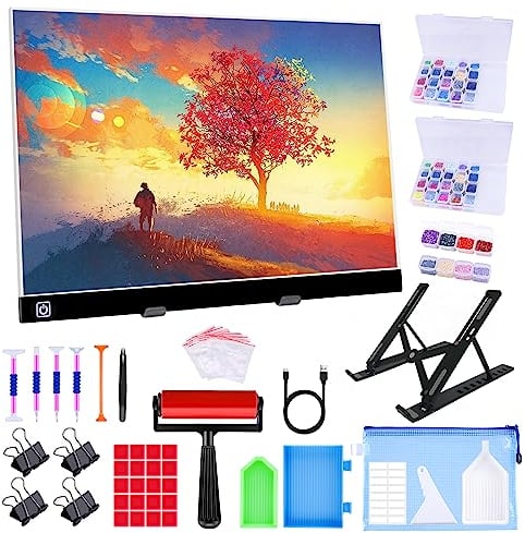 A3 LED Light Pad for Diamond Painting,Ratukall Diamond Art Light Board Kit,Portable Light Box for Tracing with 5D Painting Tools Set for Full Drill Diamond Painting Accessories (31 x 42cm)