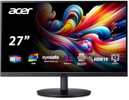 Acer CB272K Monitor Profesional de computadora IPS UHD 3840x2160 IPS de 27 Pulgadas para Creadores 99% de precisión de Color sRGB Delta E<1 HDR10 Soporte Ajustable en Altura - inclinación, Giro,
