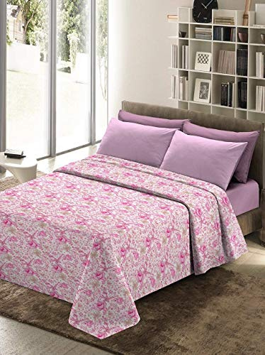 Passione per le tele Copriletto Estivo ACQUERELLO Made in Italy 100% Cotone Piquet savana. maculato 5 colori fresco, copridivano, copriletto, copritutto, telo arredo (matrimoniale, RODI rosa)