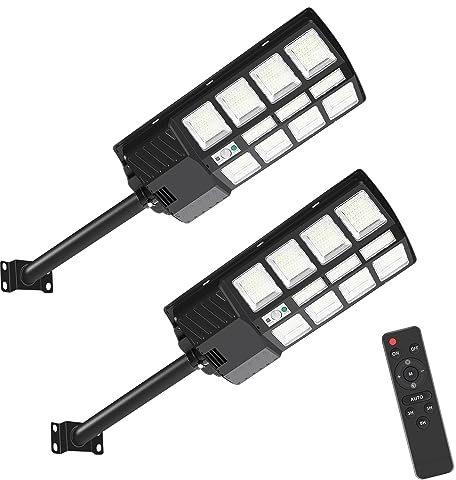 Gimisgu Straßenlaterne 400W Solar LED Lampe Solarlampen für Außen Outdoor Solarleuchte mit Bewegungssensor 6500K Solar Straßenlaterne IP67 Wasserdichte Solar Wandleuchte für Garten, Straße (2 Stück)