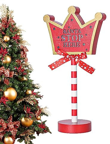 Eastuy Santa Stop Here Sign,LED Garden Light, Light Up Stop Sign | Desk Lamp Stop Sign Ornament Vertical Outdoor Lighted Sign For Patio, Yard