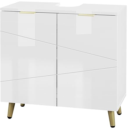 EUGAD Armario Bajo Lavabo de Baño Blanco, Mueble Armario con Orificio Sifón 12,5x18,5 cm, 60x30x60 cm