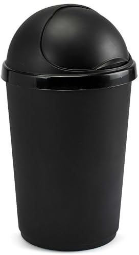 VR7 25L BLACK Kitchen Bullet Bin, Rubbish Bin with Large Opening Flap, Plastic Bin, Ideal Dustbin for Home, Bedroom, and Office Use, Plastic Kitchen Bin, Waste paper Bin, Indoor Trash Basket