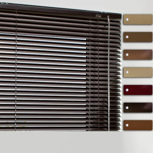 Aluminium Jalousie nach Maß, Farbe: Braun, auch ohne Bohren | Hochwertige Maßanfertigung, Alu Lamellen, Rollo, Plissee, auch in Schwarz, Weiß, Silber, Rot, Beige, Grün, Gelb, Lila, Blau