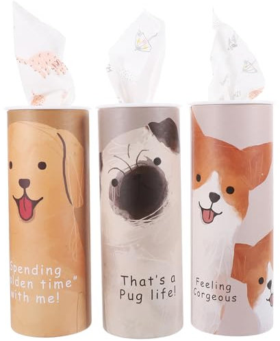 MUCKLILY Car Tissue Cylinder Box 3-Pack Cute Printed Round Tissue Holder for Car Cup Holder Travel Facial Tissues Suitable for Home Office Desktop
