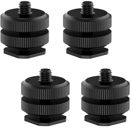 Camera Hot Shoe Mount (4 Pack) to 1/4-20 Tripod Screw Adapter Flash Shoe Mount for DSLR Camera Rig