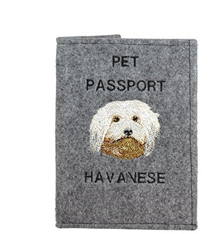 Art-Dog Hundepasshülle - Handgefertigte Filzhülle mit gesticktem Muster - Tierärztliche Reisepasshülle für Hunde - 17x12,5cm - Havanese