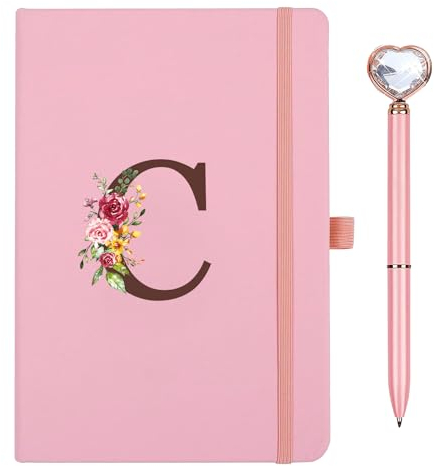 Personalisiertes A5 Notizbuch mit Initialen, PU Leder Journal mit Stift, Tagebuch für Erwachsene Schule Freundin Schwestern Mädchen Frauen Kollegen Geburtstag Abschluss Geschenk Muttertagsgeschenk(C)