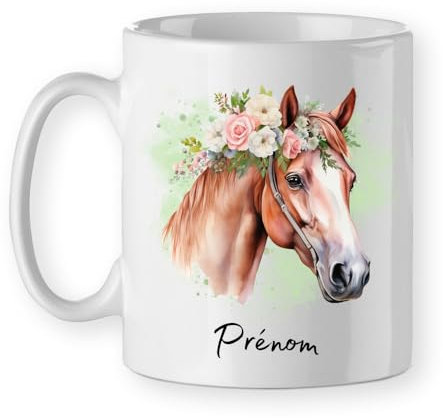 Mug cheval tasse aquarelle Personnalisé avec votre prénom cadeau personnalisable cavalière chevaux poney Noël anniversaire équestre