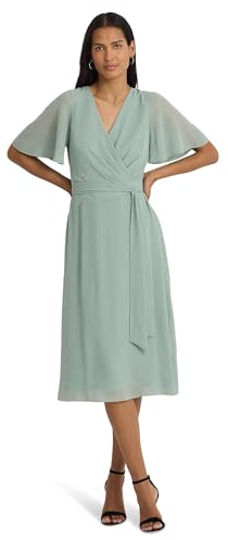 Lauren Ralph Lauren Damen Belted Georgette Dress Lässiges Business-Kleid, Weiches Lorbeer, 38