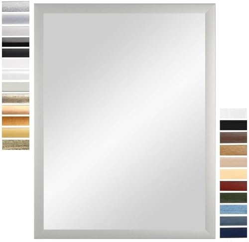 PrimeLuxe Wandspiegel 60 x 75 cm (Außenmaß) in Silber matt | Farbe und Größe wählbar | Ganzkörperspiegel | Bad & Flur Spiegel | mit Holz Rahmen | Made IN Germany