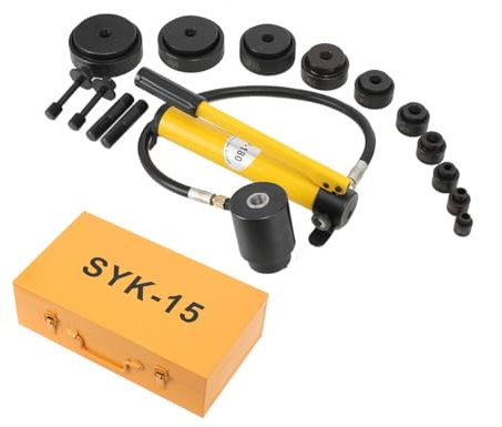 ECUTEE 15T Hydraulische Lochstanzer Set Knockout Lochtreiber Kit Blechlocher Locheisen Hydraulik Werkzeuge, 10 Stanzformen 16, 20, 26.2, 32.6,39,51,63,76,89,101mm Zylinder Lochstanze Hydraulikpumpe