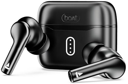 Boat Airdopes 141 Pro Buds, 13mm Drivers, Metallic Finish, 60HRS Battery, 4Mics ENx, Fast Charge, IPX5, v5.3 Bluetooth TWS in Ear Earbuds Wireless Earphones with mic (Obsidian Black)