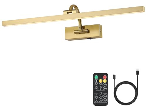 Kabellose Bilderleuchten für die Wand, batteriebetrieben, Messing-Kunstbeleuchtung für Gemälde, wiederaufladbare Galerie-Lichter mit Fernbedienung und Timer, 3 CCT dimmbare Malleuchten für