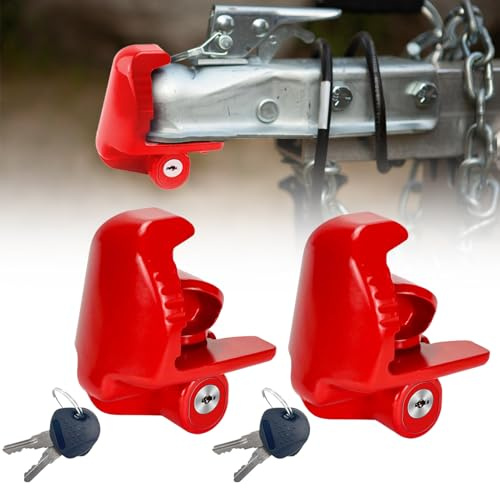 Trailer Hitch Locks with Keys Universal Size Fits 1-7/8 2-5/16 2 inch Ball Hitch Lock Coupler Adjustable Tongue Lock Heavy Duty Steel for Vehicles Trailers Boat and RVs Anti-Theft hitches Red 2pack