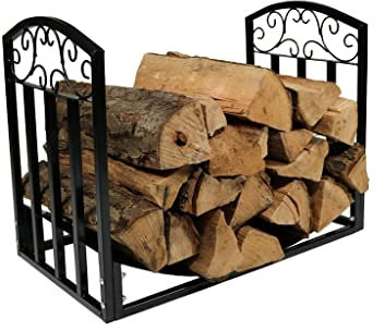 OLSKFUH Kaminholzregal, Kaminholzregal, Kaminvorderseite, dekoratives Holz, Kaminholzregal, Eisen, Schwarz