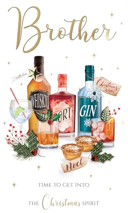 Embellished Brother Xmas Spirit Champagne Hand-Finished Christmas Greeting Card XCDC464
