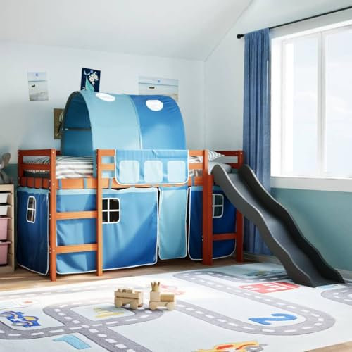 LLEZKBR Furniture Select-Kids Hochbett mit Tunnel blau 90x190 cm Massivholz Kiefer