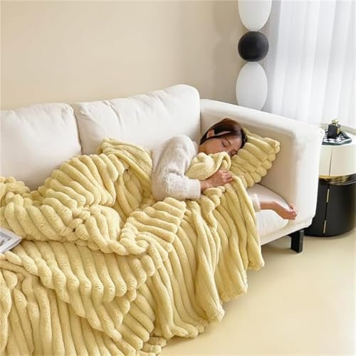 Cozique Couverture en flanelle douce et pelucheuse en fausse fourrure pour adultes - Chaude et épaisse - Jaune - 100 x 150 cm