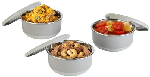 Lille Home Salad Dressing Container, Stainless Steel Sauce Pot with Lid | Leakproof, 7.4oz/220ml, 3 Pack Snack Storage, Dipping Sauce Cups Great for Spices, Dressing & Food Storage On-the-go