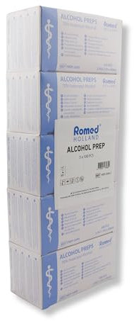 Romed Alkoholtupfer 65 x 30 mm, 2-lagig, Spar-Set 5 x 100 Stück, hygienisch eingesiegelt (10 Sets = 10 x 5 x 100 Stück)