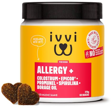 ivvi Allergy Immunity per cani – contro allergie e prurito e rafforzare il sistema immunitario – 60 deliziosi snack (270g) con salmone